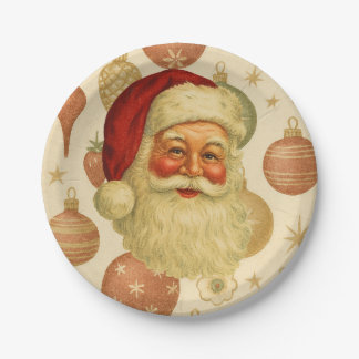 Plato De Papel Vintage Santa Paper Plates