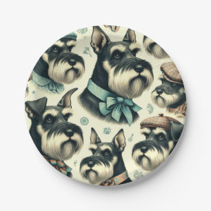 Plato De Papel Vintage Schnauzer Seamless Ilustracion