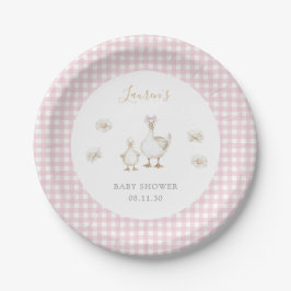 Plato De Papel Vintage Silly Goose Elegant Pink Bow Baby Shower