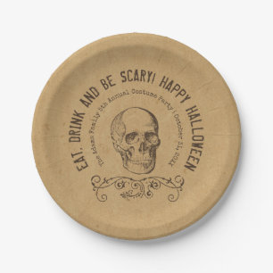 Plato De Papel Vintage Skull Personalizado Halloween Party