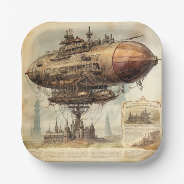 Plato De Papel Vintage Steampunk Zeppelin (10) (Anverso)