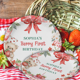 Plato De Papel Vintage Strawberry Berry First Birthday 