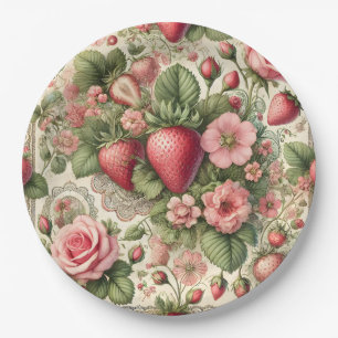 Plato De Papel Vintage Strawberry Fiesta de primer cumpleaños