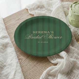 Plato De Papel Vintage Striped Classic Script Bridal Shower