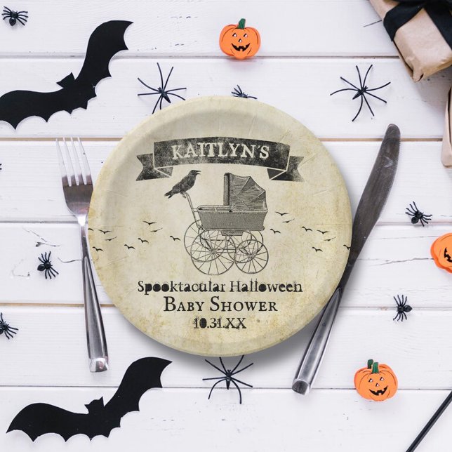 Plato De Papel Vintage Stroller Halloween Baby Shower (Subido por el creador)