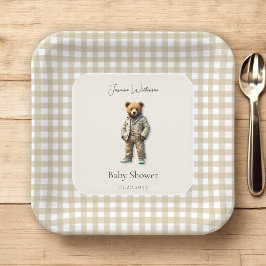 Plato De Papel Vintage Teddy Baby Shower