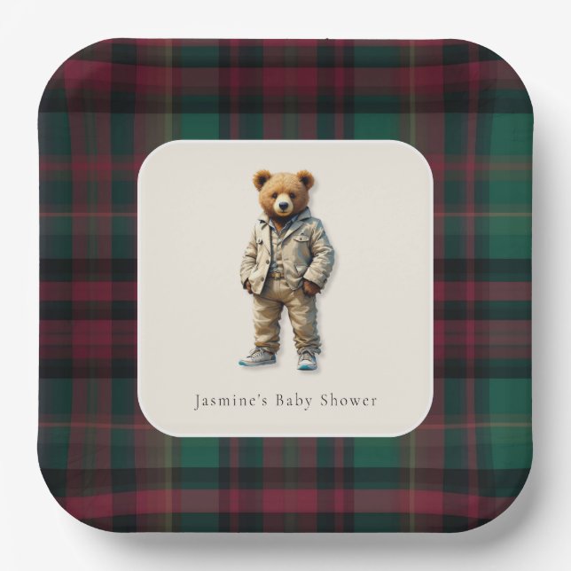 Plato De Papel Vintage Teddy Baby Shower (Anverso)