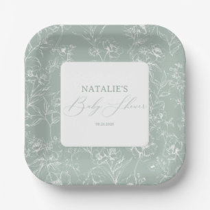 Plato De Papel Vintage Timeless Floral Green Baby Shower