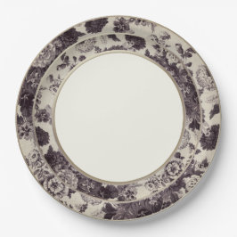 Plato De Papel Vintage Toile floral China fina de Brown de la