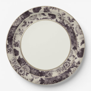 Plato De Papel Vintage Toile floral China fina de Brown de la