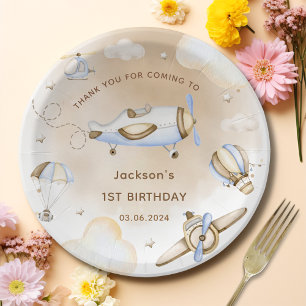 Plato De Papel Vintage Travel Airplane Birday Party