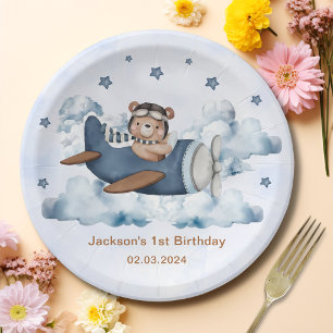 Plato De Papel Vintage Travel Airplane Birday Party