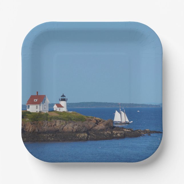 Plato De Papel Vintage Travel Blue Ocean Lighthouse (Anverso)