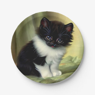Plato De Papel Vintage Tuxedo Kitten Ilustracion