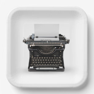 Plato De Papel Vintage Typewriter Happy Birday