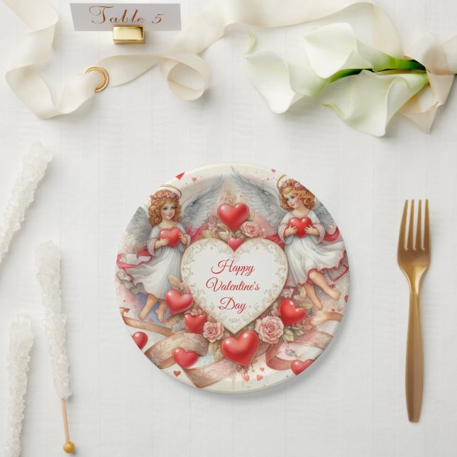 Plato De Papel Vintage Valentine's Day Cherub Angels  (Boda)