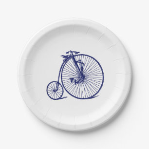 Plato De Papel Vintage Velocipede Penny Farthing Bicicleta Blu