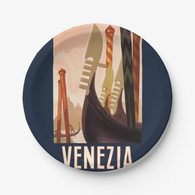 Plato De Papel Vintage Venice Italy Gondola Travel (Anverso)