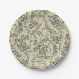 Plato De Papel Vintage Vibrant Green Floral Pattern