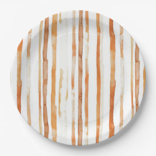 Plato De Papel Vintage Watercolor Striped - Earthy Coffee Tones(4