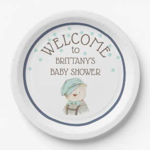 Plato De Papel Vintage Watercolor Teddy Bear Baby Shower