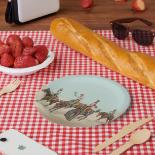 Plato De Papel Vintage Western 4 Vaqueros En Caballos Malditos