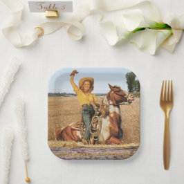 Plato De Papel Vintage Western Cowgirl En Cuadrada De Onda De Cab