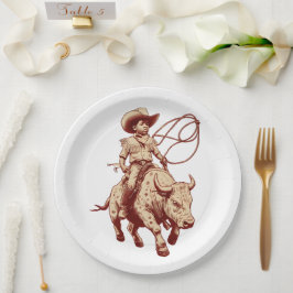 Plato De Papel Vintage Western Ride Proud Little Cowboy
