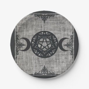 Plato De Papel Vintage Wiccan del Pentagram de la luna del triple