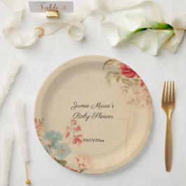 Plato De Papel Vintage Winter Floral Baby Shower