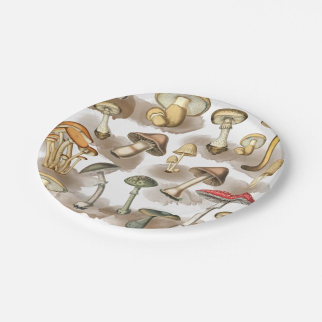 Plato De Papel Vintage Woodland Forest Mushrooms (Angular)