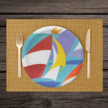 Plato De Papel Vintage y colorido barco de vela en el agua<br><div class="desc">Esta es una imagen vintage de un grupo de veleros coloridos y brillantes abstractos navegando en un lago. Vea mi tienda Arte de MAR para encontrar productos que coincidan con este diseño.</div>