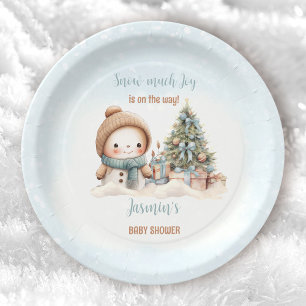 Plato De Papel Vintman Snowman Blue Navidad Boy Baby Shower
