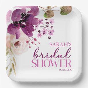 Plato De Papel Violet Magenta Morple Floral Brillante