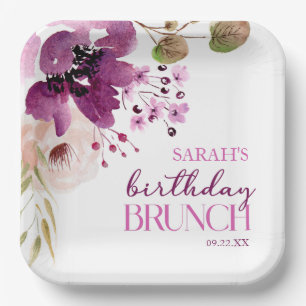 Plato De Papel Violet Magenta Purple Floral Birch Brunch
