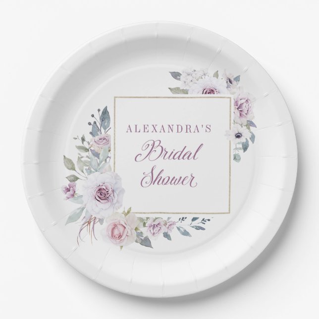 Plato De Papel Violet Rubor | Floral Bridal Shower (Anverso)