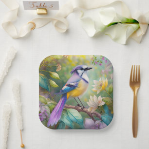 Plato De Papel Violet Tufted Jay Fantasy Bird
