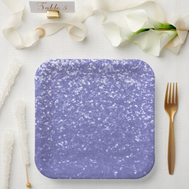 Plato De Papel Violeta de lavanda chispeando purpurina (Boda)