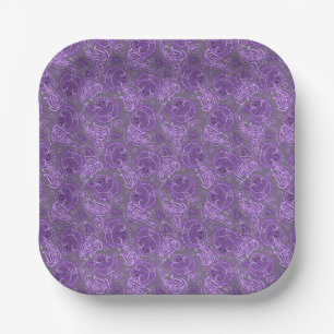 Plato De Papel Violeta étnico orientado floral damasco de cachemi