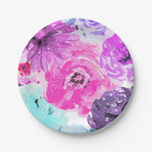 Plato De Papel Violeta Intenso Flores Florales Rosa Púrpura Chic
