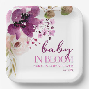 Plato De Papel Violeta Morada Bebé Floral En Bloom Baby Shower
