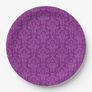 Plato De Papel Violeta Púrpura Elegante Damasco Antiguo