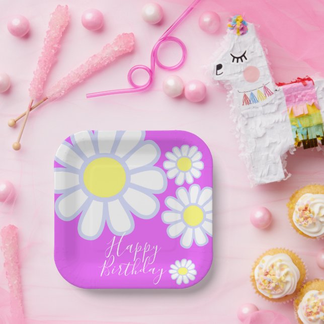 Plato De Papel Violeta simple de margarita (Fiesta)