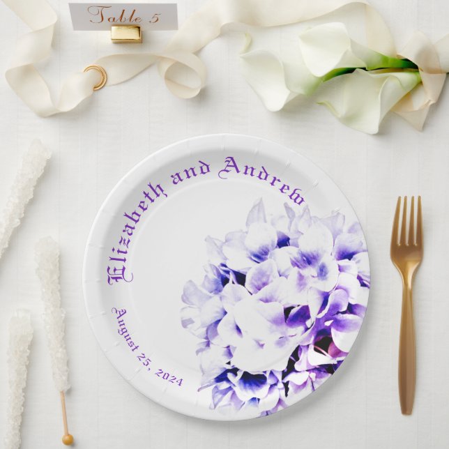 Plato De Papel Violetas elegantes (Boda)