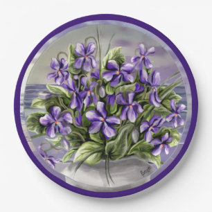 Plato De Papel violetas en tarro lunar