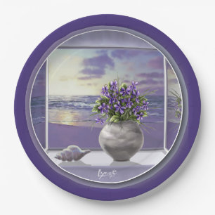 Plato De Papel violetas en tarro lunar