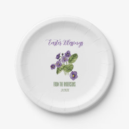 Plato De Papel Violetas moradas bendiciones de Pascua