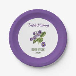 Plato De Papel Violetas moradas bendiciones de Pascua