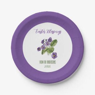 Plato De Papel Violetas moradas bendiciones de Pascua