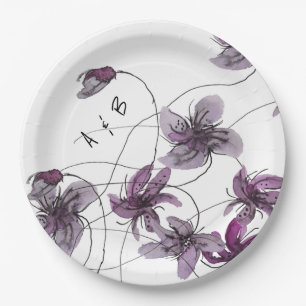Plato De Papel Violetas salvajes acuarela pintada a mano